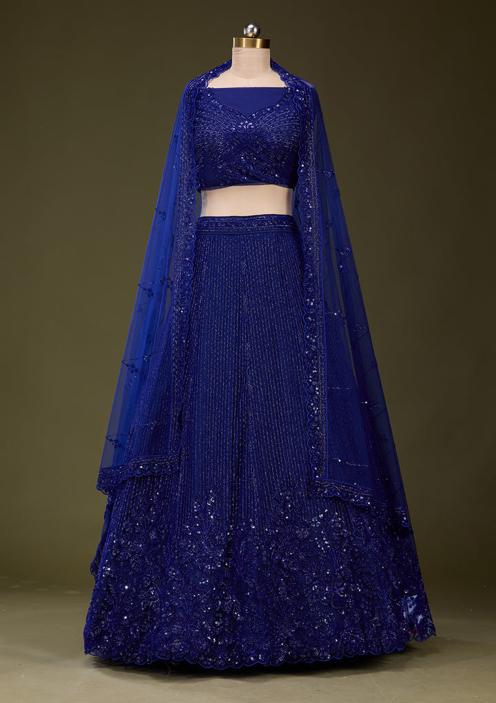 Royal Blue Sequins Net Semi-Stitched Lehenga
