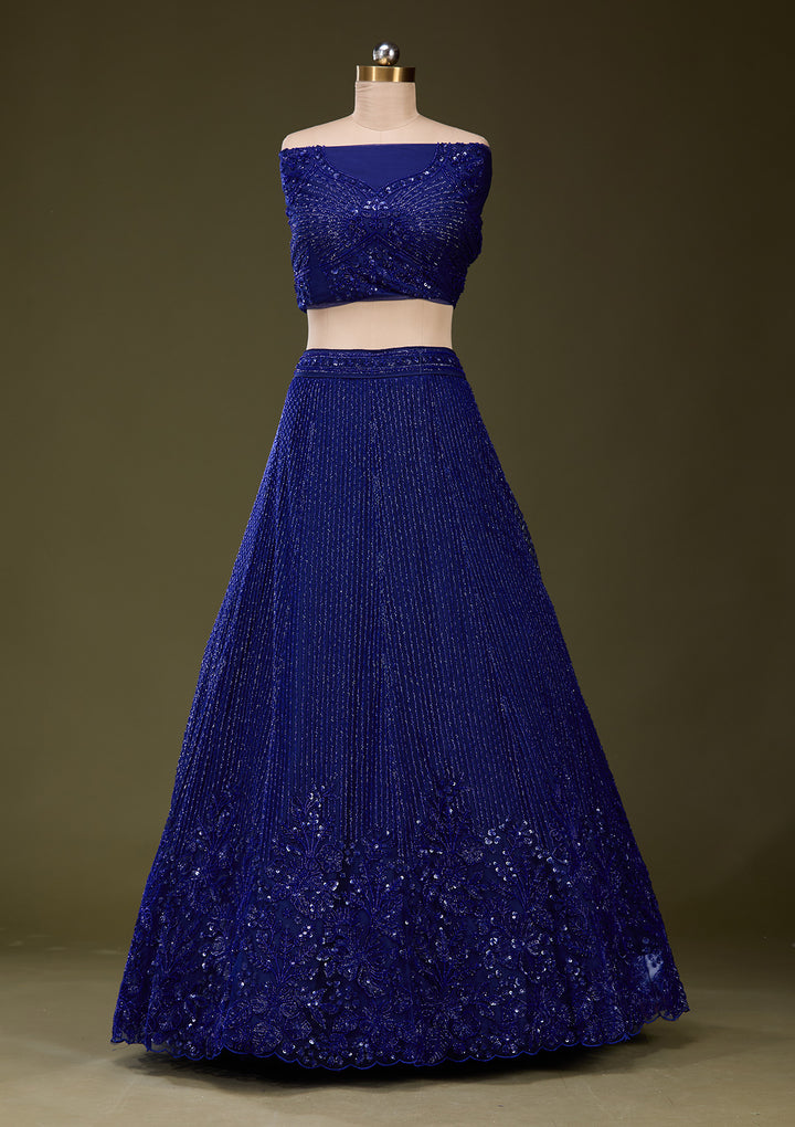 Royal Blue Sequins Net Semi-Stitched Lehenga