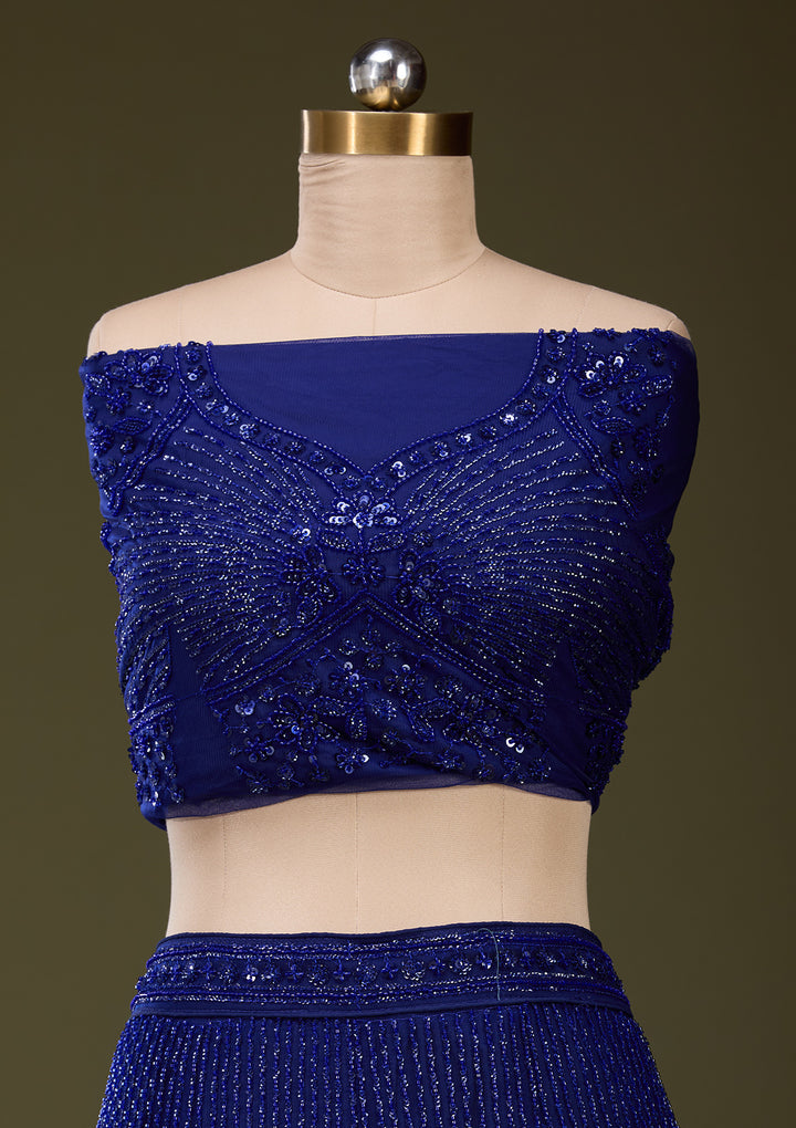 Royal Blue Sequins Net Semi-Stitched Lehenga