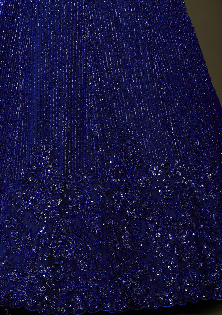 Royal Blue Sequins Net Semi-Stitched Lehenga