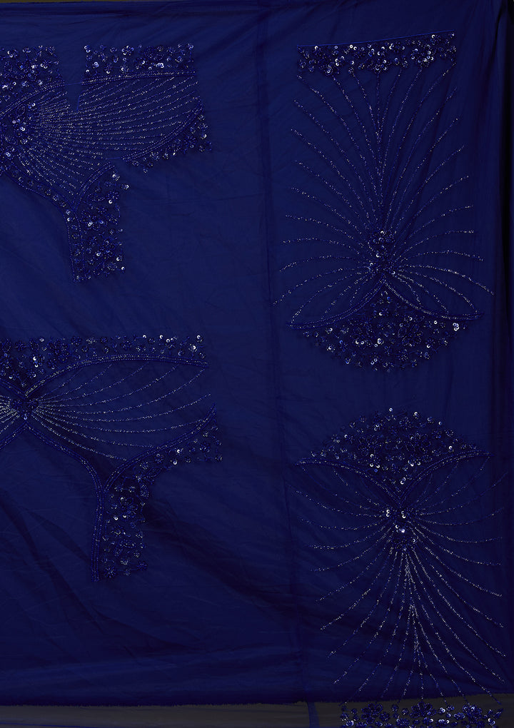 Royal Blue Sequins Net Semi-Stitched Lehenga