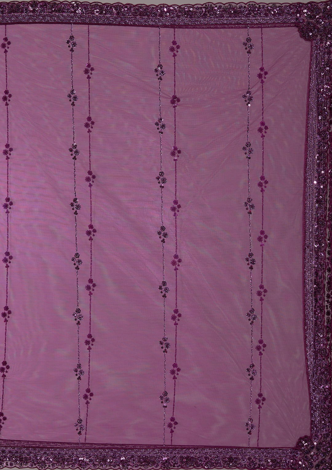 Wine Sequins Net Semi-Stitched Lehenga