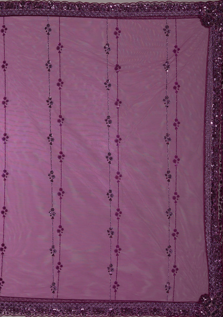 Wine Sequins Net Semi-Stitched Lehenga