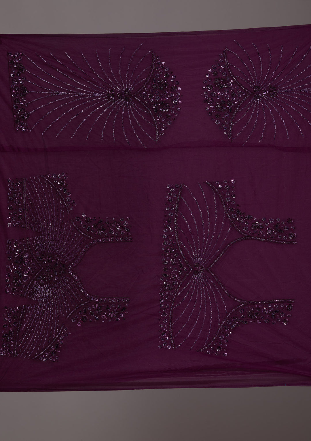 Wine Sequins Net Semi-Stitched Lehenga