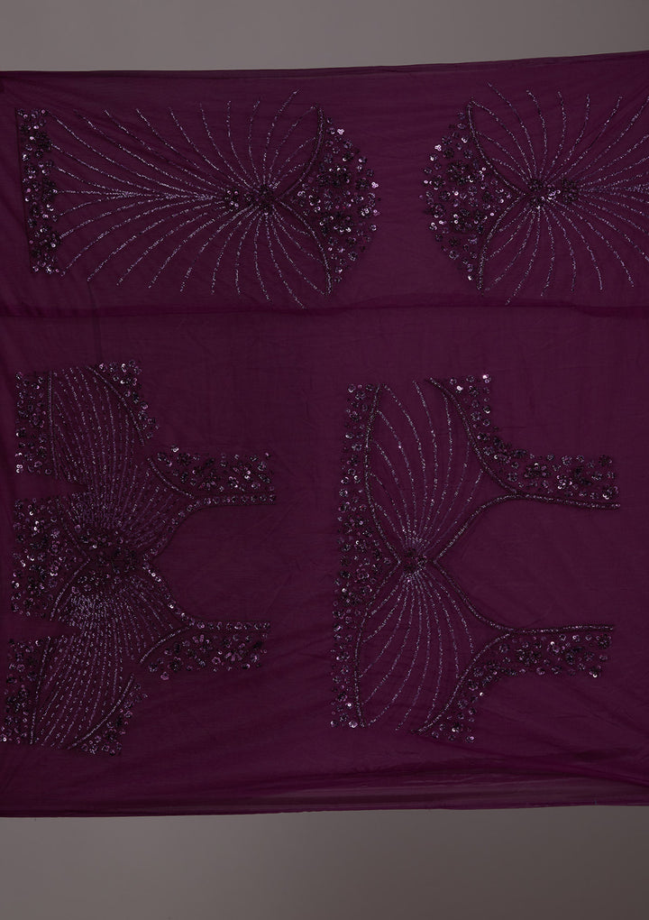 Wine Sequins Net Semi-Stitched Lehenga