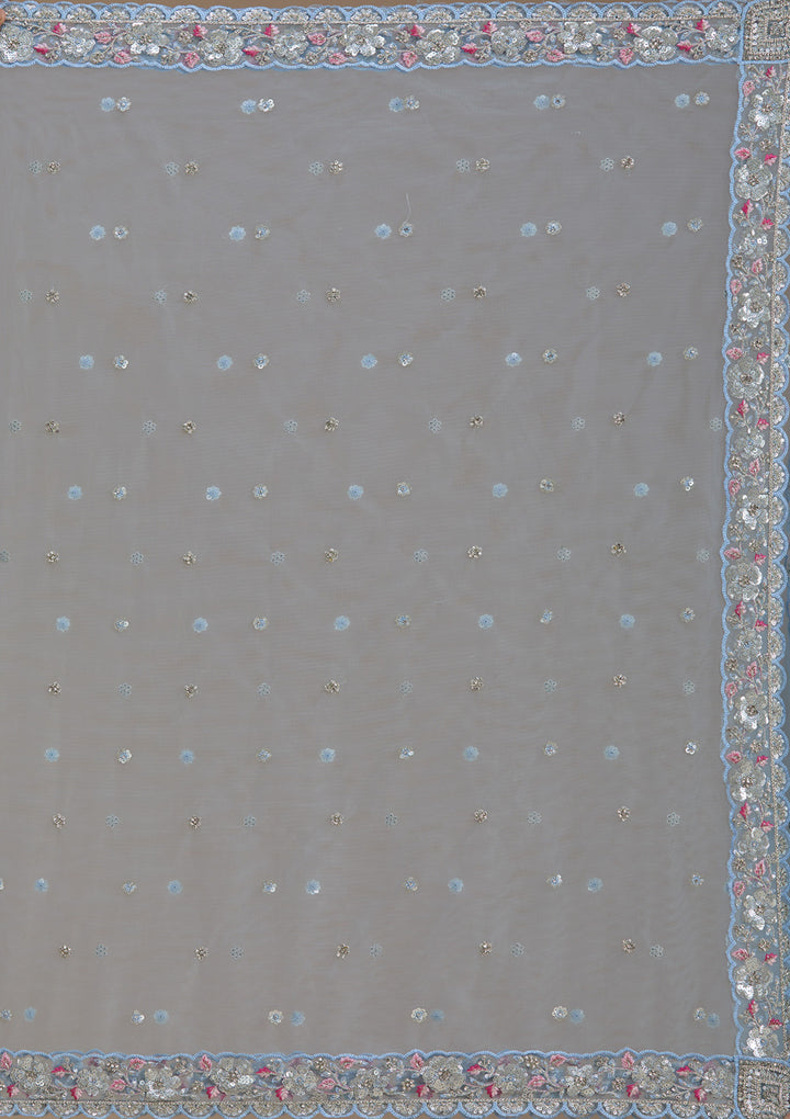 Navy Blue Sequins Georgette Semi-Stitched Lehenga