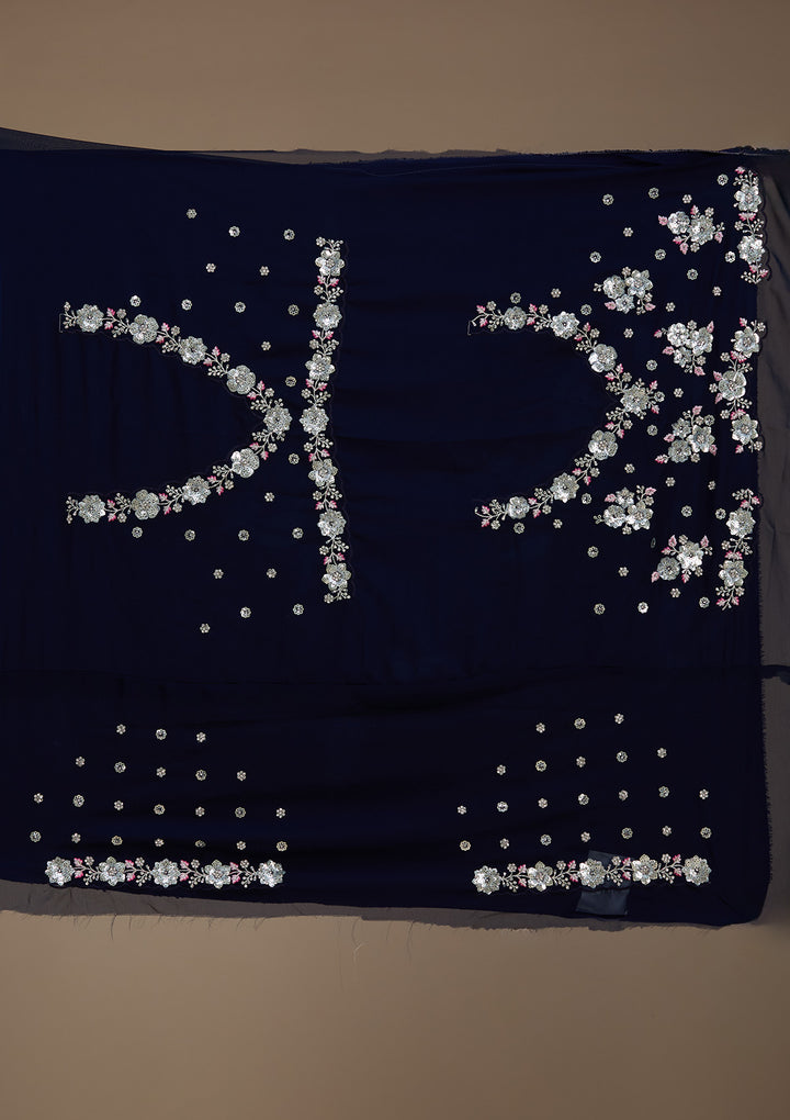 Navy Blue Sequins Georgette Semi-Stitched Lehenga