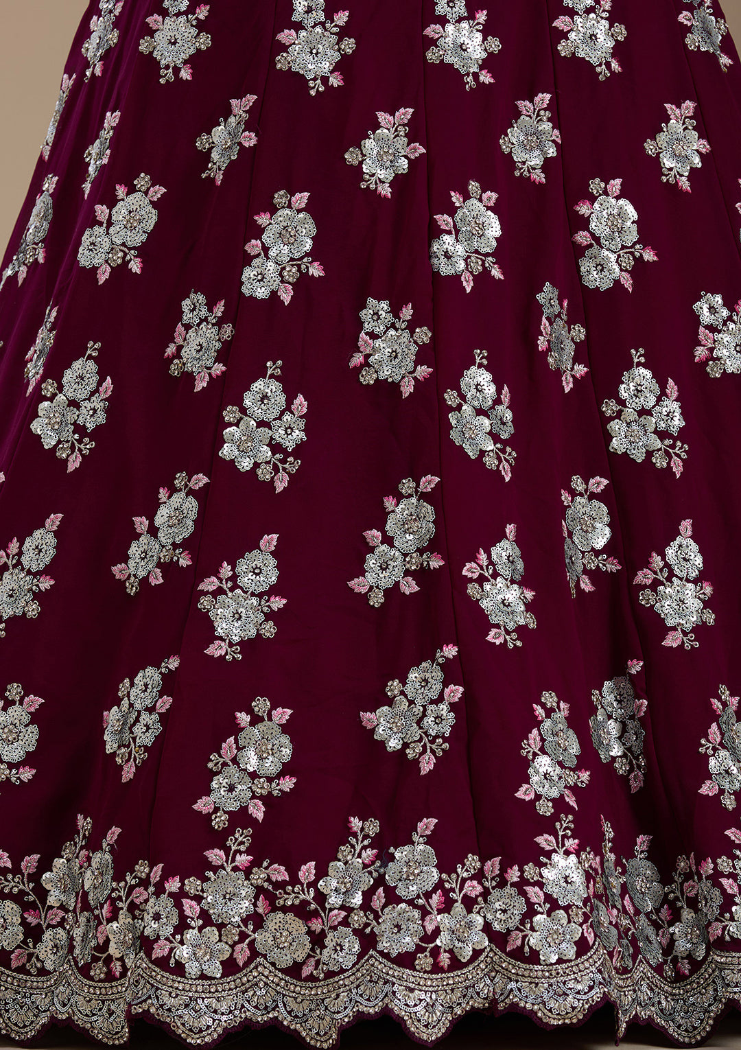 Wine Sequins Georgette Semi-Stitched Lehenga