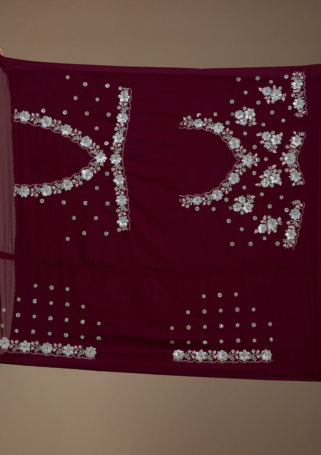 Wine Sequins Georgette Semi-Stitched Lehenga