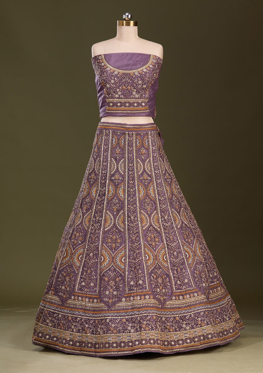 Lavender Cording Net Semi-Stitched Lehenga