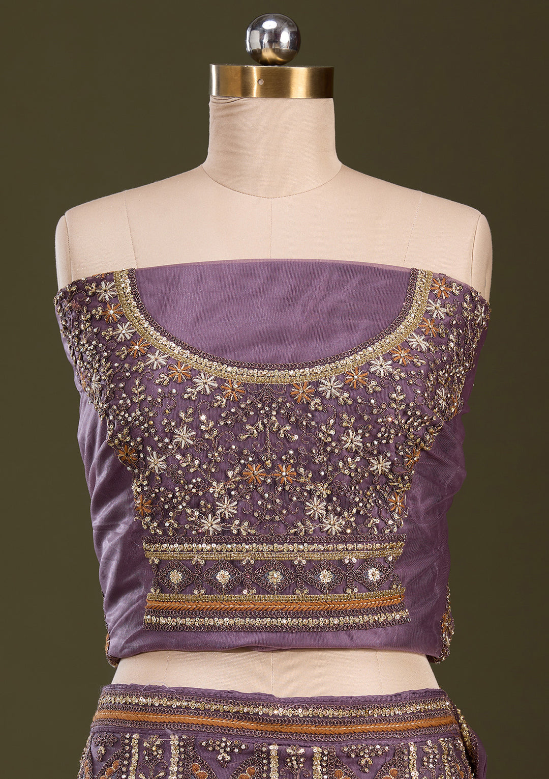 Lavender Cording Net Semi-Stitched Lehenga