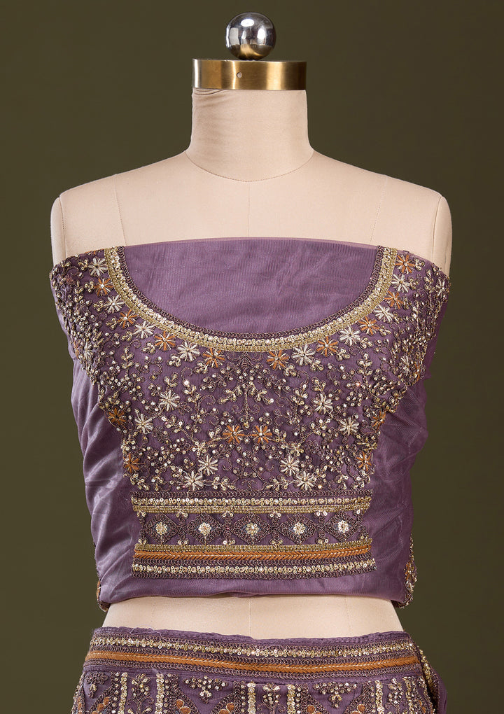 Lavender Cording Net Semi-Stitched Lehenga