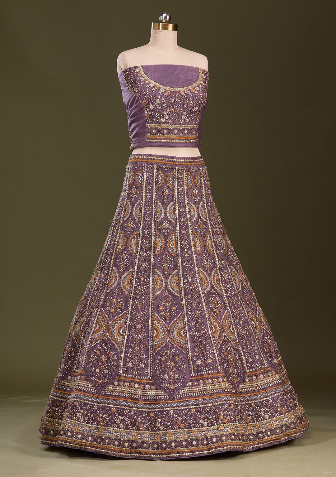 Lavender Cording Net Semi-Stitched Lehenga