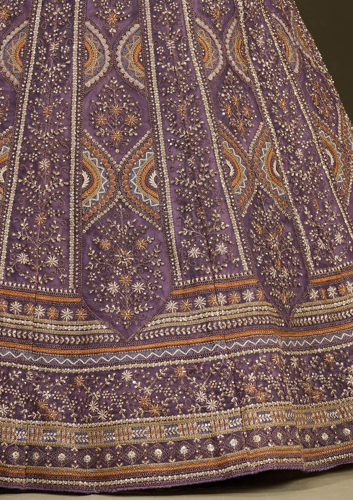 Lavender Cording Net Semi-Stitched Lehenga