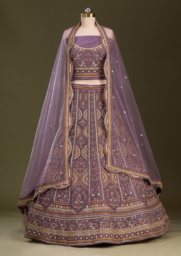 Lavender Cording Net Semi-Stitched Lehenga