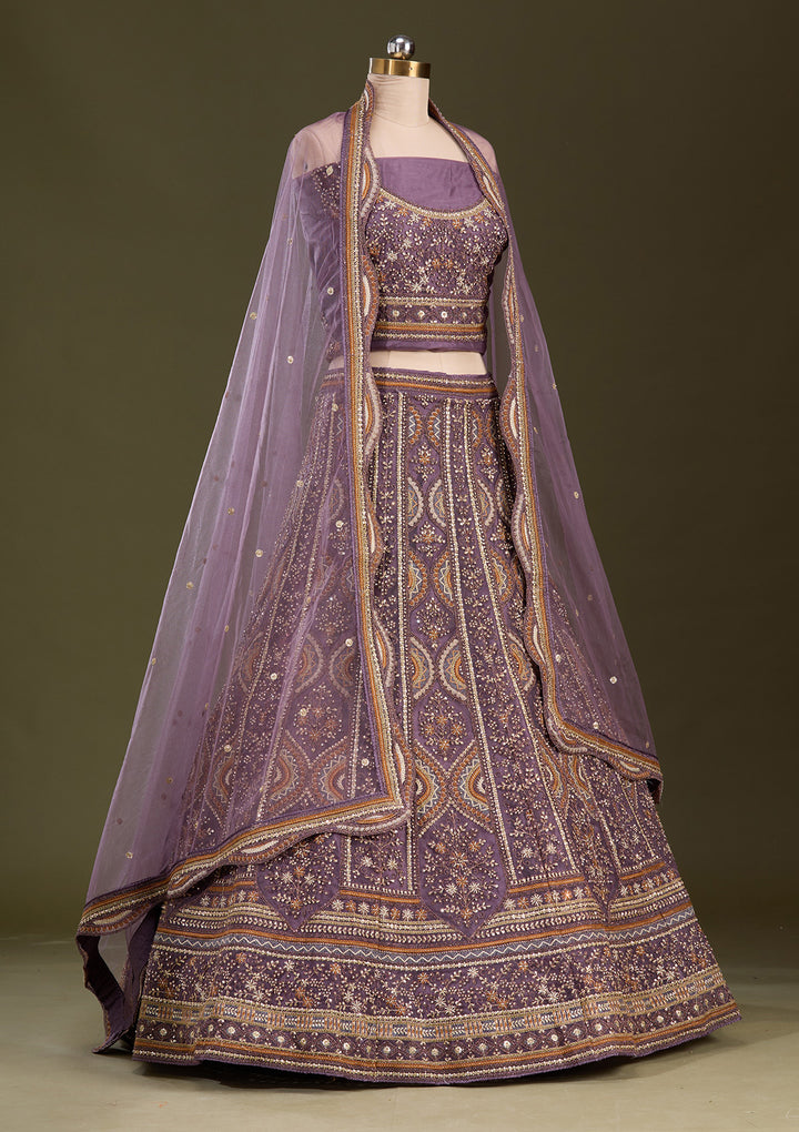 Lavender Cording Net Semi-Stitched Lehenga