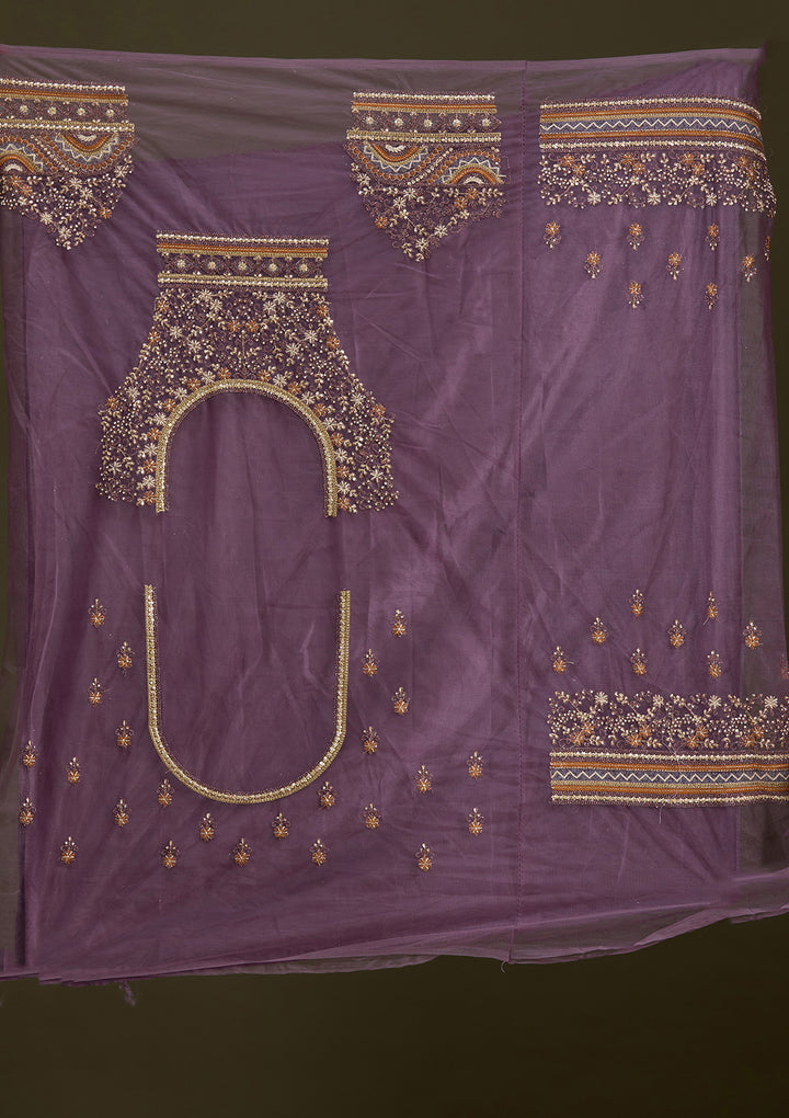 Lavender Cording Net Semi-Stitched Lehenga