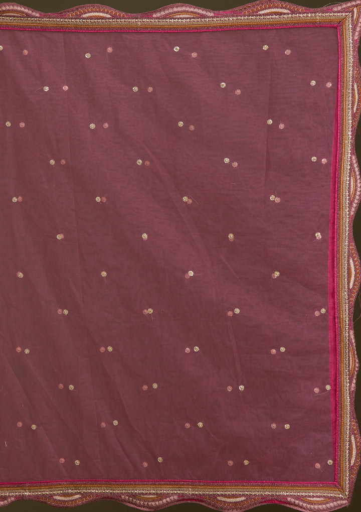 Onion Pink Cording Net Semi-Stitched Lehenga