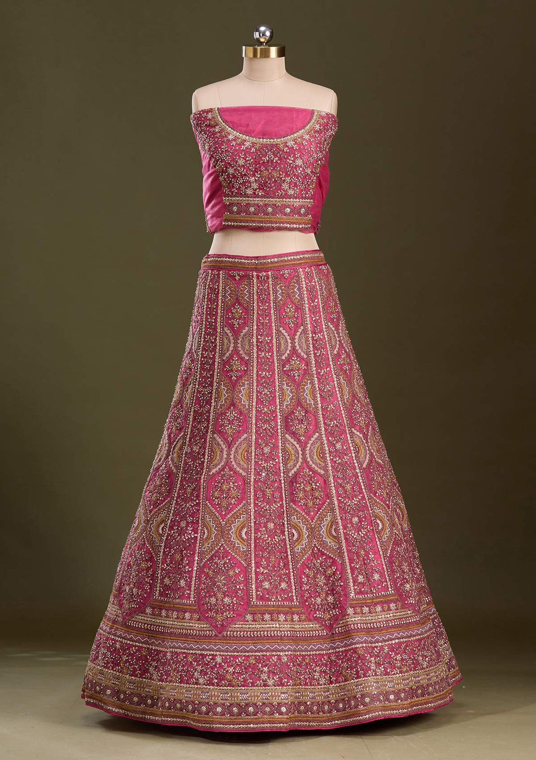 Onion Pink Cording Net Semi-Stitched Lehenga