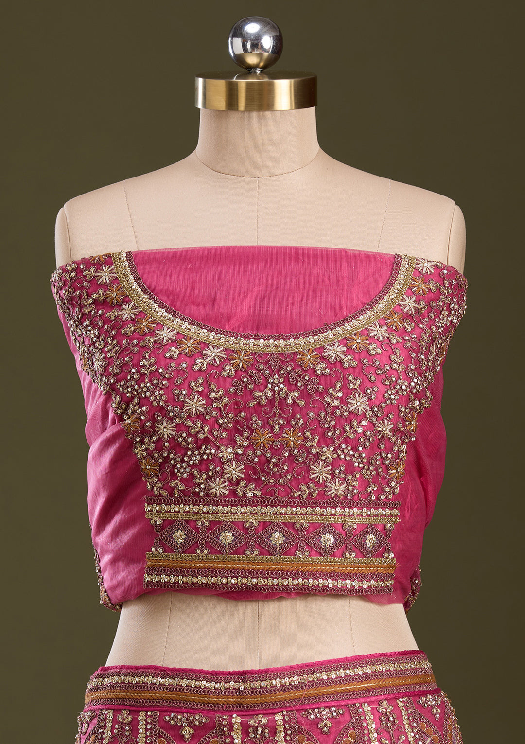Onion Pink Cording Net Semi-Stitched Lehenga
