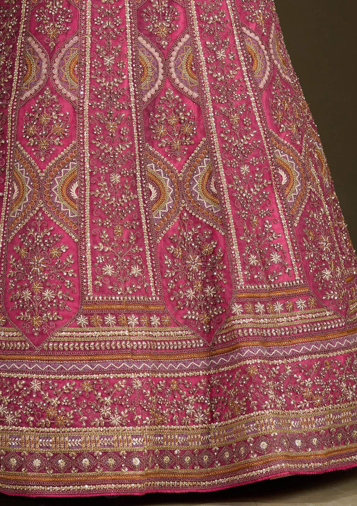 Onion Pink Cording Net Semi-Stitched Lehenga