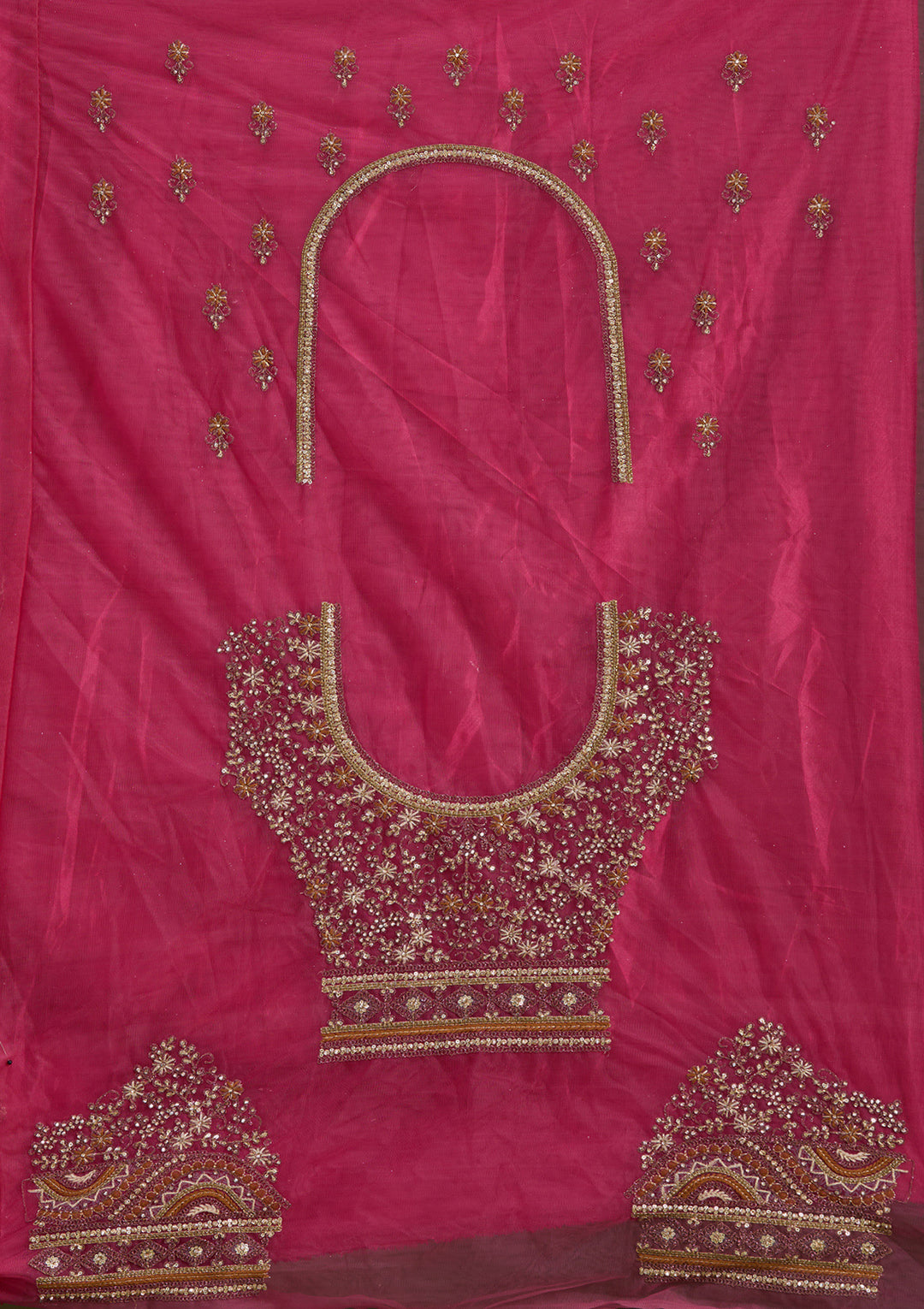 Onion Pink Cording Net Semi-Stitched Lehenga