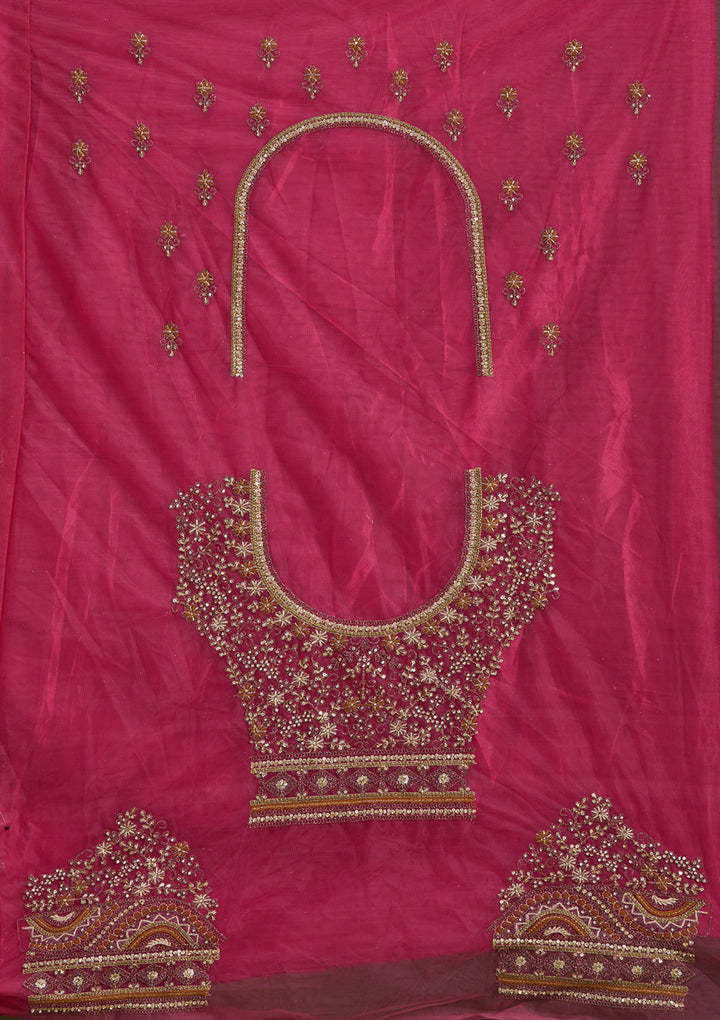 Onion Pink Cording Net Semi-Stitched Lehenga