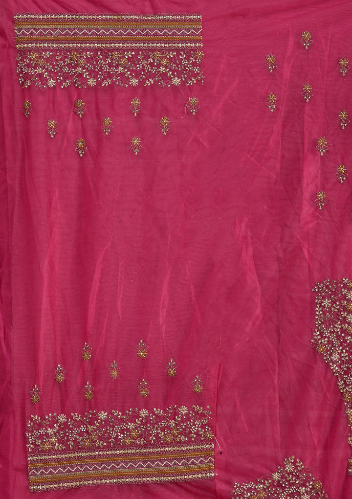 Onion Pink Cording Net Semi-Stitched Lehenga