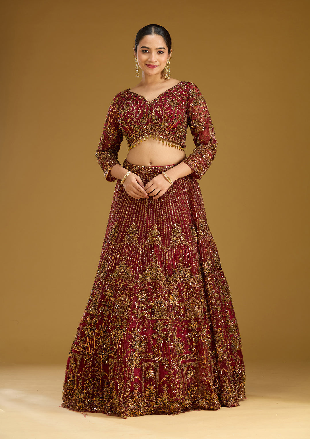 Maroon Cutdana Net Readymade Lehenga
