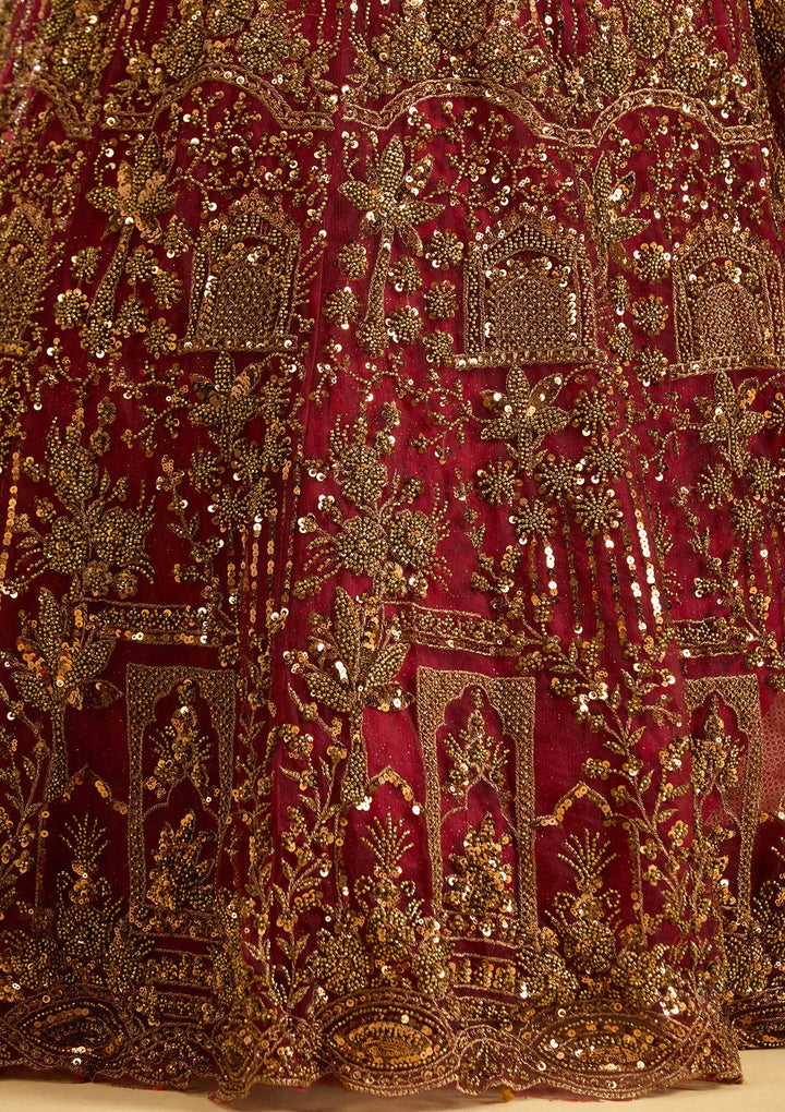 Maroon Cutdana Net Readymade Lehenga