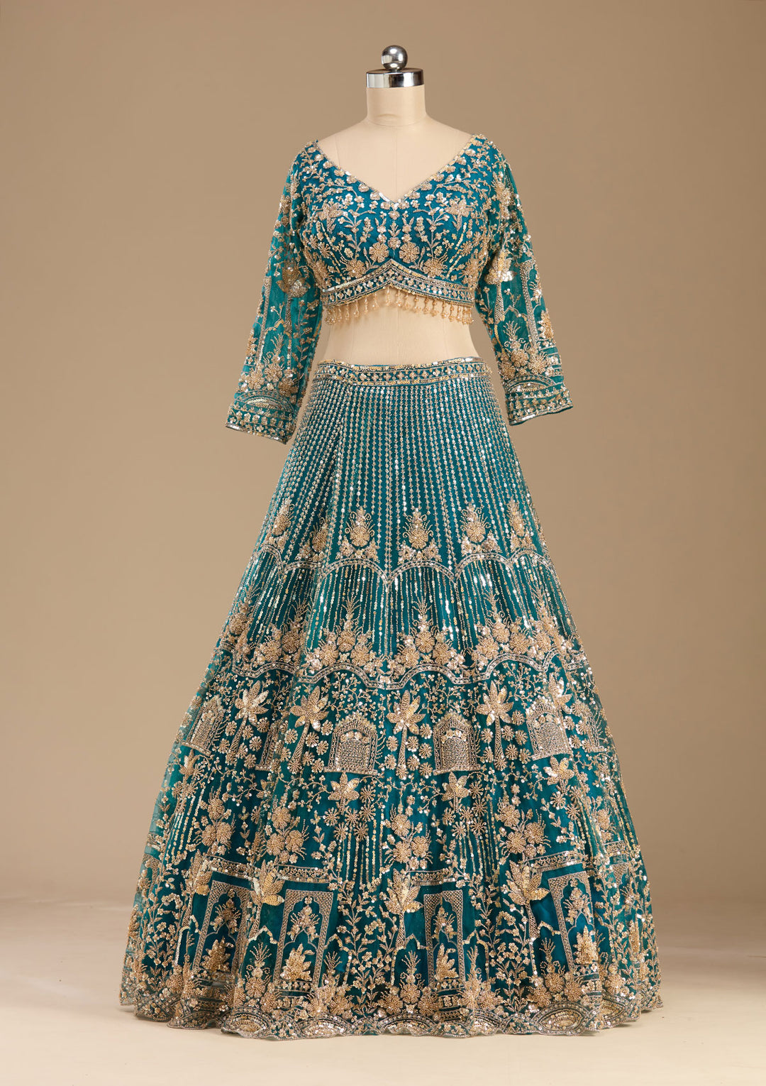 Peacock Blue Cutdana Net Readymade Lehenga