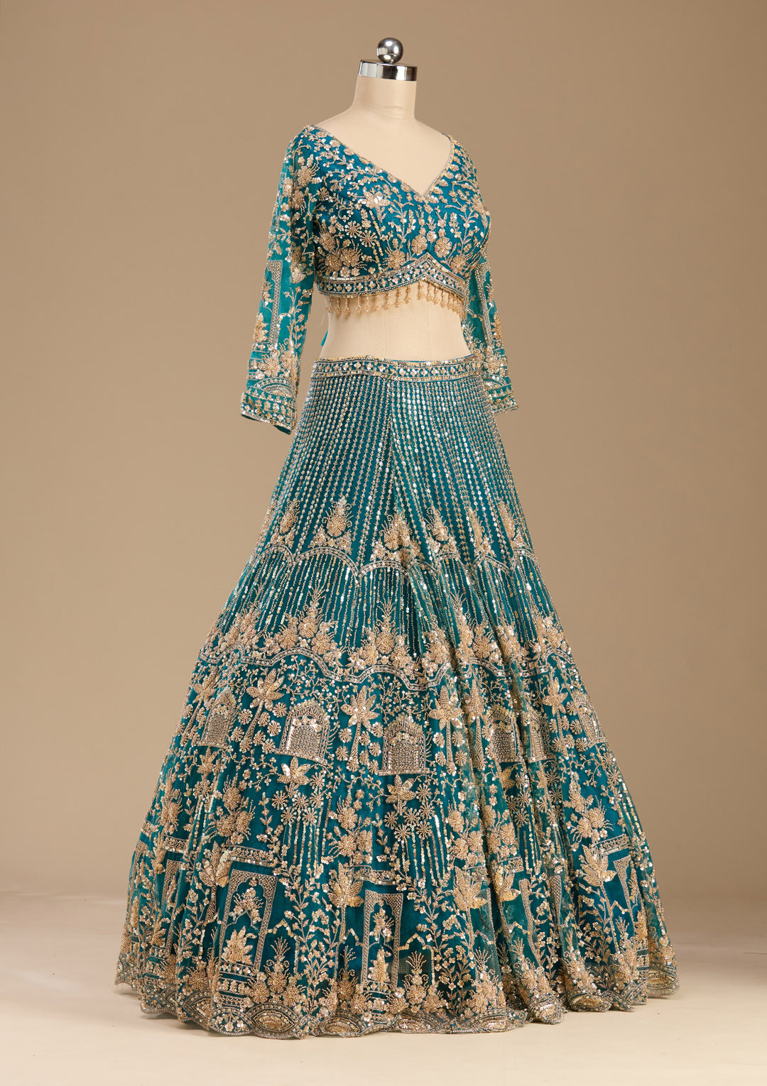 Peacock Blue Cutdana Net Readymade Lehenga