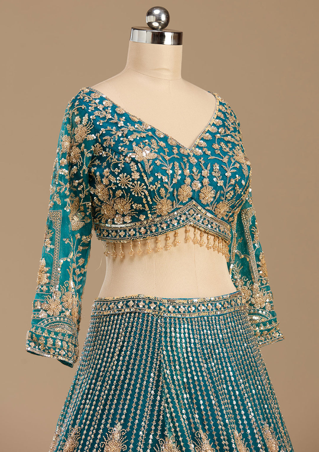 Peacock Blue Cutdana Net Readymade Lehenga