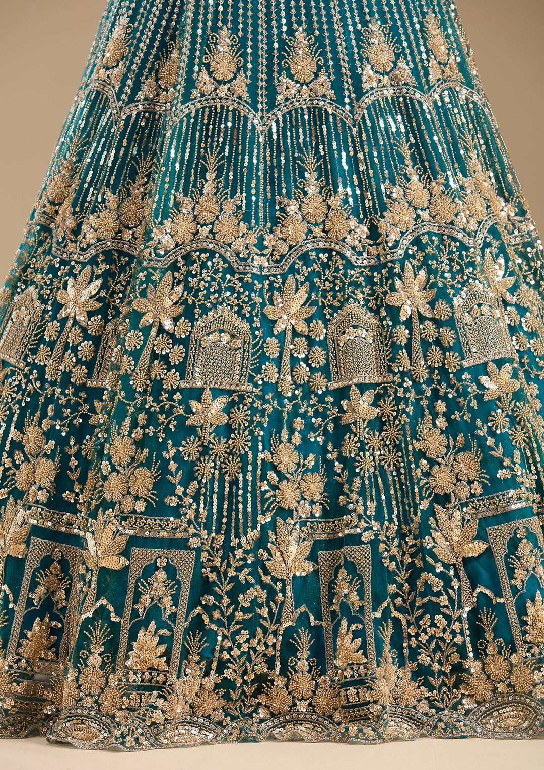 Peacock Blue Cutdana Net Readymade Lehenga