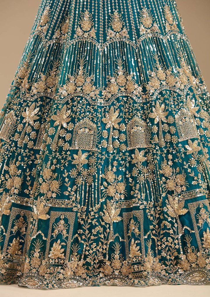 Peacock Blue Cutdana Net Readymade Lehenga