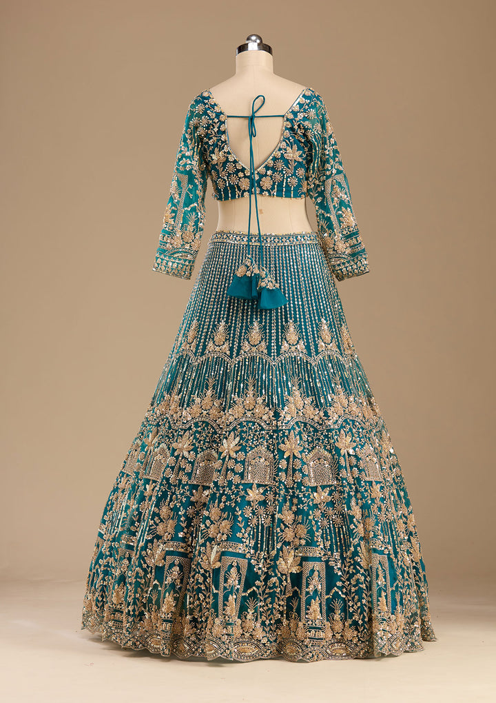 Peacock Blue Cutdana Net Readymade Lehenga