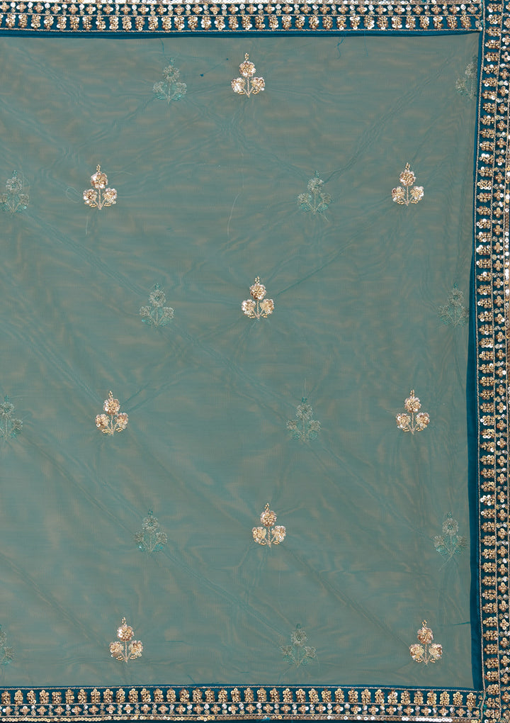 Peacock Blue Cutdana Net Readymade Lehenga