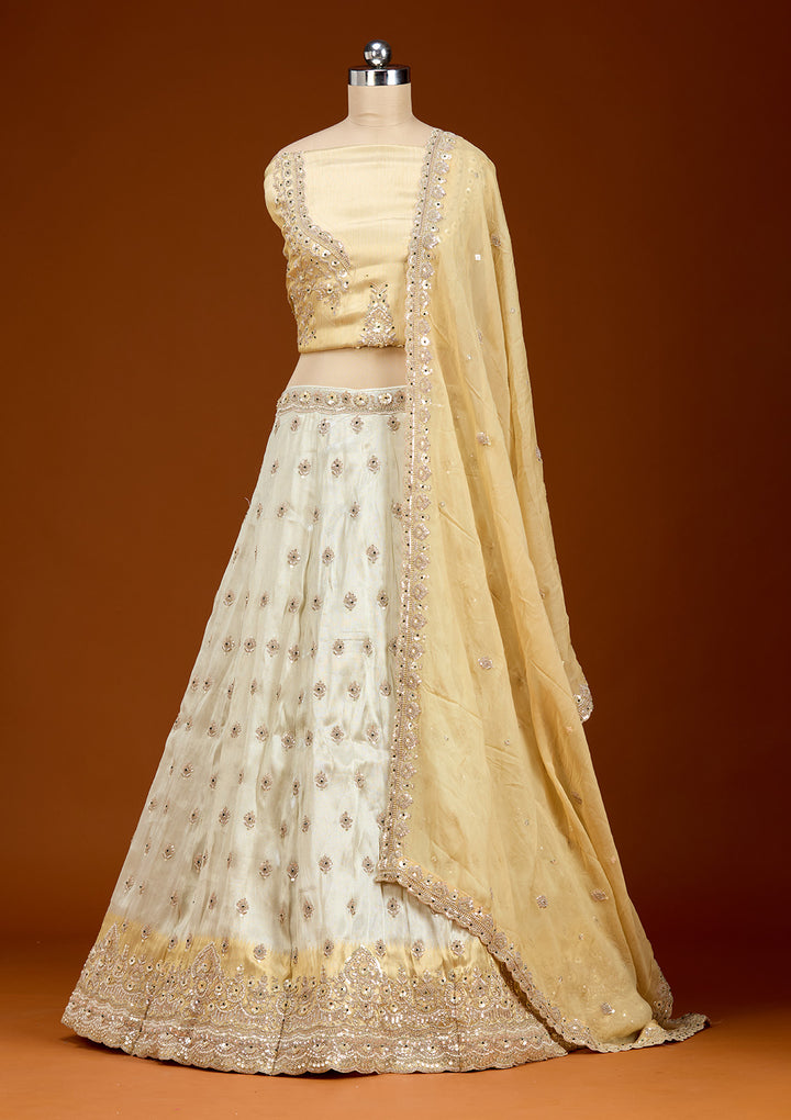 Cream Stonework (Gold) Tissue Readymade Lehenga