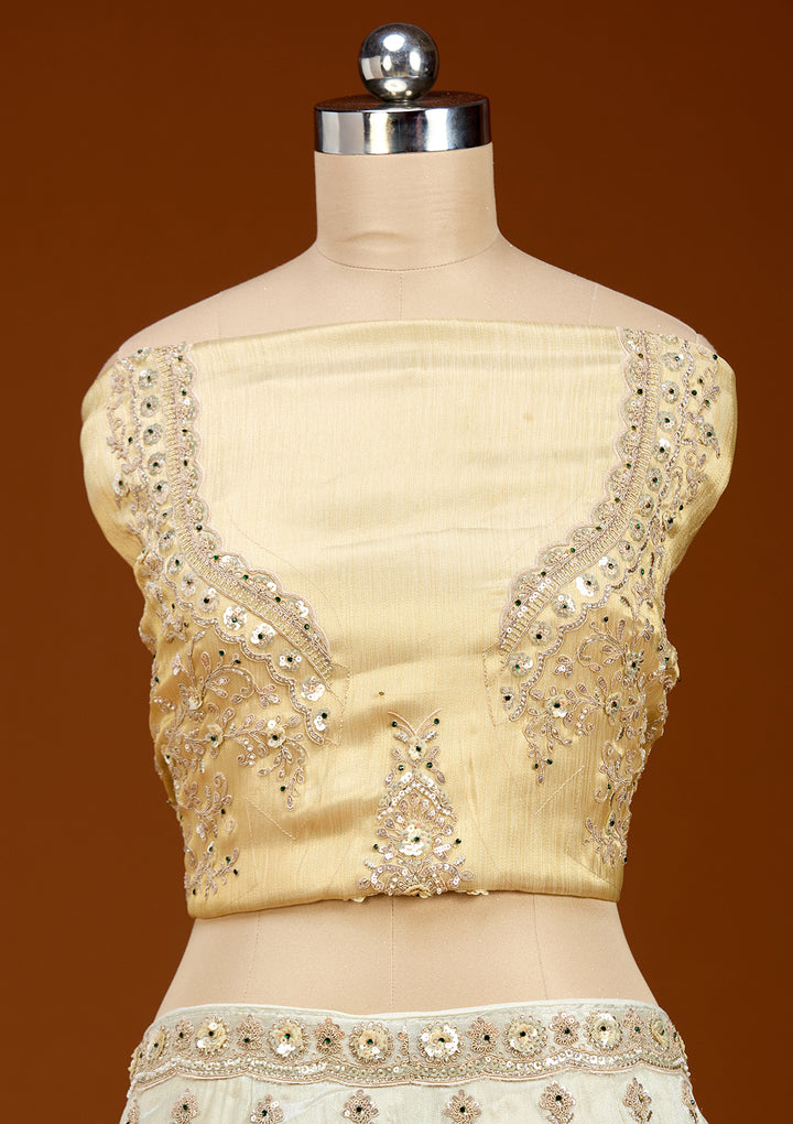 Cream Stonework (Gold) Tissue Readymade Lehenga