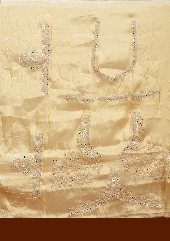 Cream Stonework (Gold) Tissue Readymade Lehenga