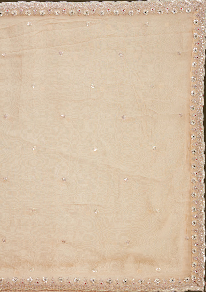 Beige Stonework (Gold) Tissue Semi-Stitched Lehenga