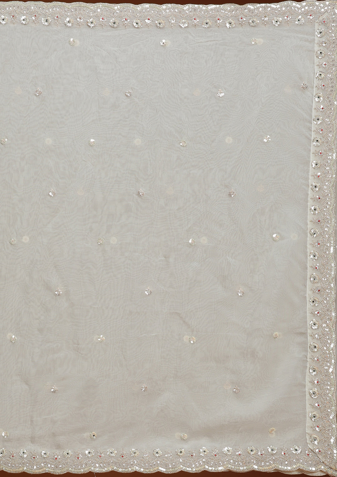 Cream Cording Tissue Semi-Stitched Lehenga