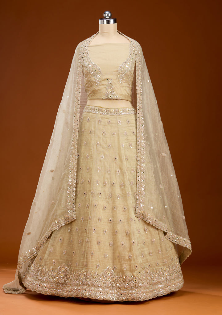 Beige Stonework (Gold) Tissue Readymade Lehenga