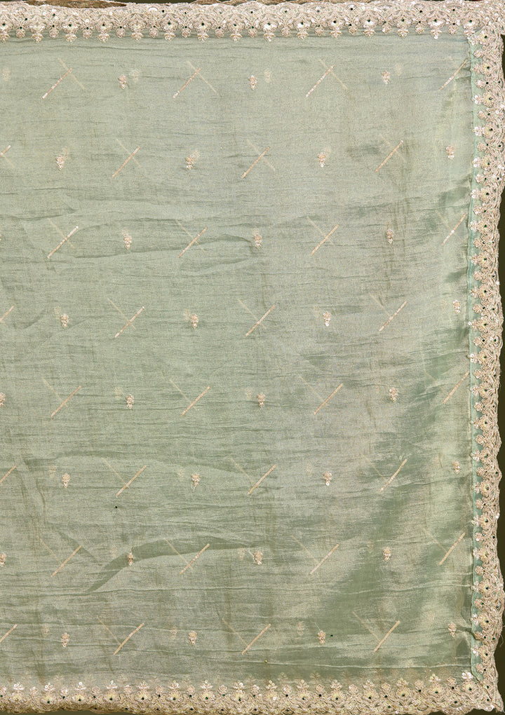 Sea Green Stonework (Gold) Tissue Readymade Lehenga