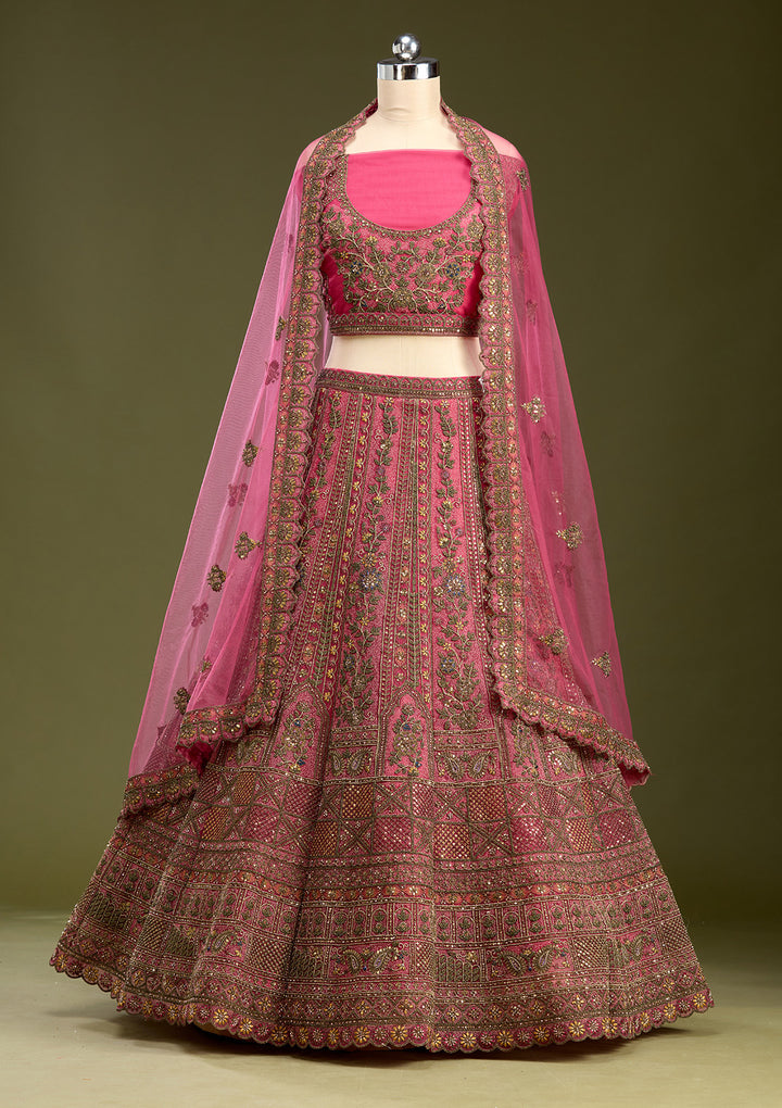 Rani Pink Cording Net Readymade Lehenga