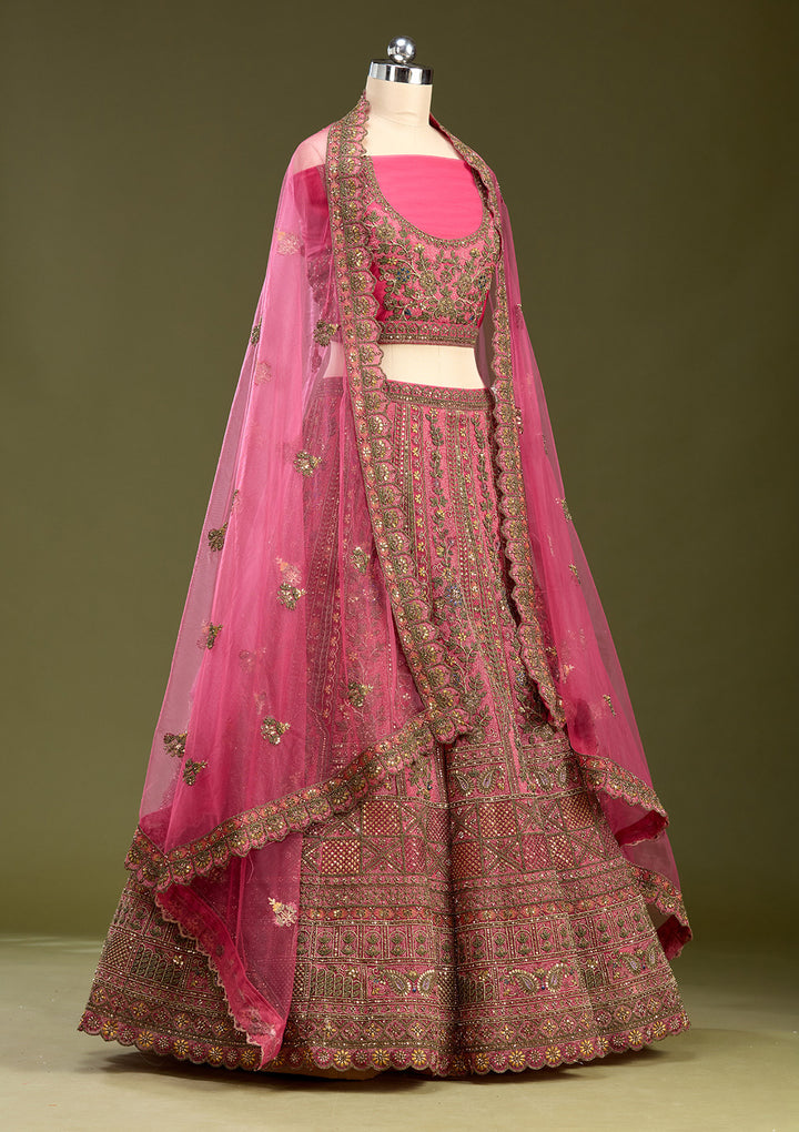 Rani Pink Cording Net Readymade Lehenga