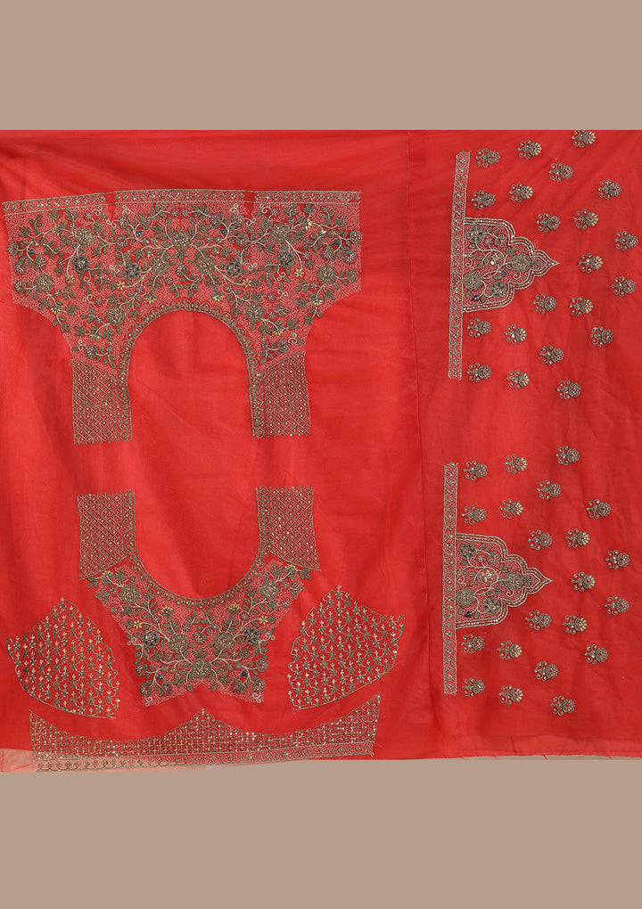 Rust Cording Net Semi-Stitched Lehenga