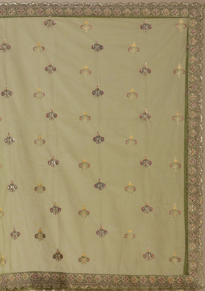 Mehendi Cording Net Semi-Stitched Lehenga