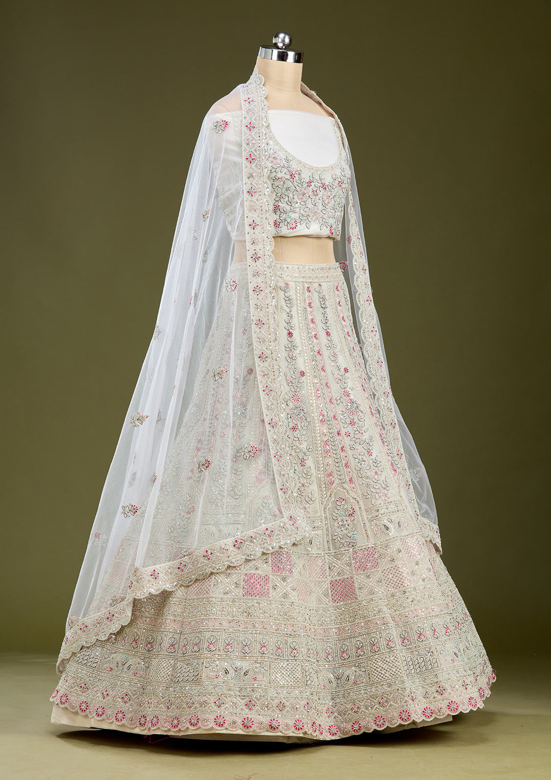 White Cording Net Readymade Lehenga