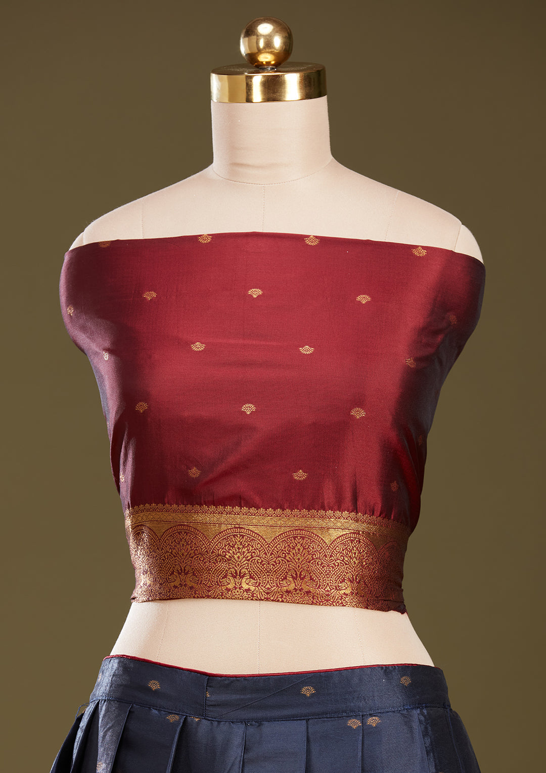 Maroon Plain Soft Raw Silk Semi-Stitched Lehenga